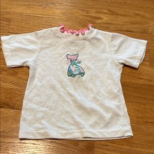 Vintage White Kids Shirt with Pink Trim embroidered girl 3T